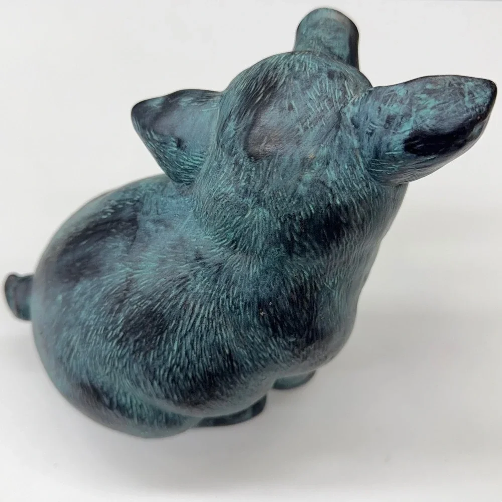 Vintage Style Verdigris Faux Bronze Pig Figurines Set‎ of 2 Farmhouse Decor Teal